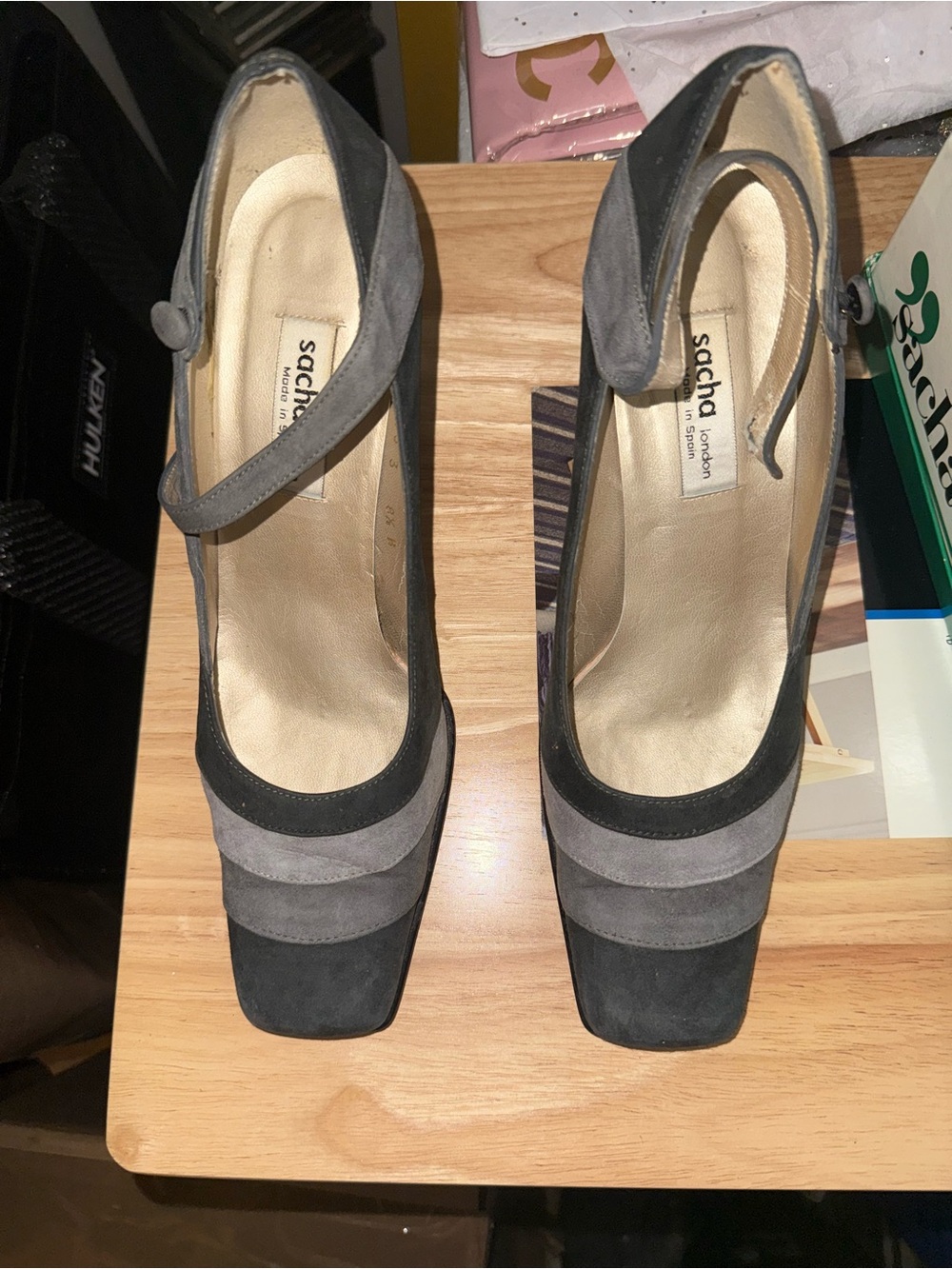Sacha London Gray Suede Mary Jane Pumps
